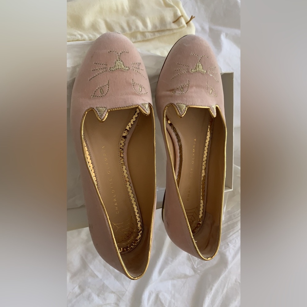 Charlotte Olympia kitty velour flats